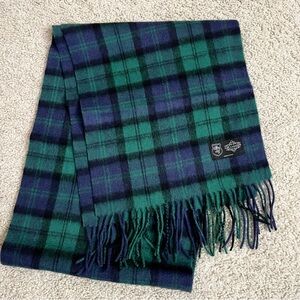 Men's NAVY BLUE & GREEN Tartan PLAID 100% PURE CASHMERE Fringe SCARF